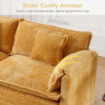 GNIXUU 112" Oversized Sectional Sofa Cloud Couch for Living Room, Modern Chenille L Shaped Couch, Comfy Boucle Modular Sofa Sleeper with Moveable Ottoman & Memory Foam(Musterd Yellow)