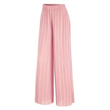 Lock and Love LL WB1795 Womens Casual High Waisted Pleated Wide Leg Palazzo Pants Trousers with Elas...