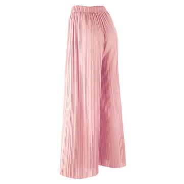 Lock and Love LL WB1795 Womens Casual High Waisted Pleated Wide Leg Palazzo Pants Trousers with Elastic Waist Band L Pink