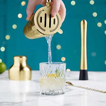 VonShef 9pc Gold Parisian Cocktail Shaker Bartender Set with Gift Box, Recipe Guide, Muddler, Jigger, Cocktail Strainers, Bar Spoon and Bottle Pourers