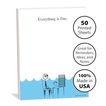Guajolote Prints Everything is Fine Funny Notepad - 4 x 5.25 inch, 50 sheets - Sarcastic Memo Pad - Novelty Gag Gift for Work Office, Friends and Coworkers - USA Made