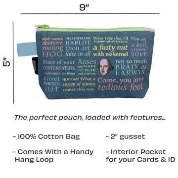 The Unemployed Philosophers Guild Shakespearean Insults Bag - 9" Canvas Zipper Shakespeare Themed Pouch for Pencils, Tools, Cosmetics, Toiletries and More