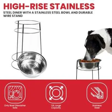 SPOT Hi Rise Single Diner Elevated Dog Feeder, 2qt Stainless Steel Bowl, Durable Wire Stand, Hygienic, Easy to Clean, Promotes Proper Posture for Tall Pets, Ideal for Medium and Large Breeds, 14.25in