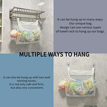 Ligereza Baby Mesh Bath Toy Organizer, Multiple Ways to Hang, Ultra Large Capacity & Large Opening, Bathroom Toy Holder, Bath Toy Storage Bag With 2 Side Pockets (Large White)