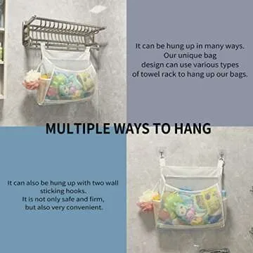 Ligereza Baby Mesh Bath Toy Organizer, Multiple Ways to Hang, Ultra Large Capacity & Large Opening, Bathroom Toy Holder, Bath Toy Storage Bag With 2 Side Pockets (Large White)