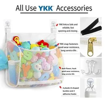 Ligereza Baby Mesh Bath Toy Organizer, Multiple Ways to Hang, Ultra Large Capacity & Large Opening, Bathroom Toy Holder, Bath Toy Storage Bag With 2 Side Pockets (Large White)