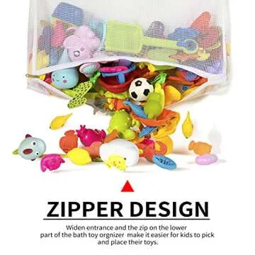 Ligereza Baby Mesh Bath Toy Organizer, Multiple Ways to Hang, Ultra Large Capacity & Large Opening, Bathroom Toy Holder, Bath Toy Storage Bag With 2 Side Pockets (Large White)