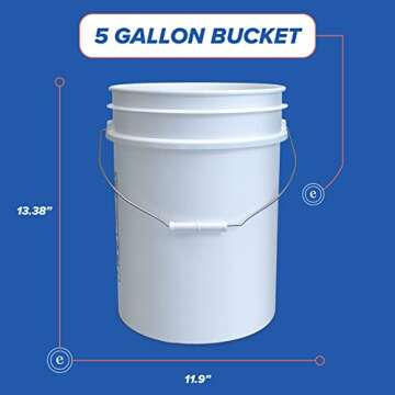 5 Gallon Bucket Only, Made in USA, Food Grade, Durable 90 Mil All Purpose Pail, Contains No BPA Plas...