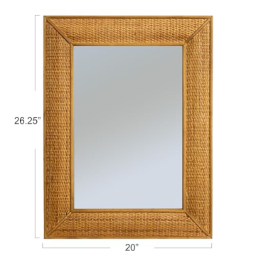 Creative Co-Op Rectangle Wood Framed Wall Mirror with Rattan Detail, Brown