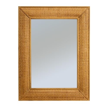 Creative Co-Op Rectangle Wood Framed Wall Mirror with Rattan Detail, Brown