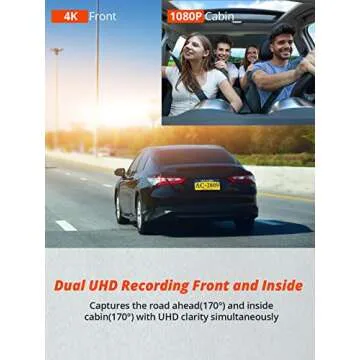 Kingslim D6-4K Dual Dash Cam - WiFi & GPS 4K Front and 1080P Inside Type-C Uber Car Camera with Supe...
