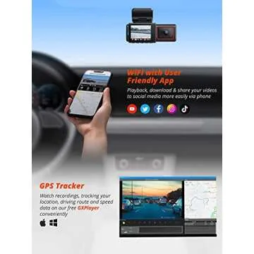 Kingslim D6-4K Dual Dash Cam - WiFi & GPS 4K Front and 1080P Inside Type-C Uber Car Camera with Super Night Vision and 24-Hour Parking Monitor, 3 Channel Dash Cam Optional, Black