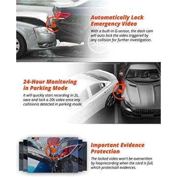 Kingslim D6-4K Dual Dash Cam - WiFi & GPS 4K Front and 1080P Inside Type-C Uber Car Camera with Super Night Vision and 24-Hour Parking Monitor, 3 Channel Dash Cam Optional, Black