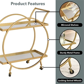 FirsTime & Co. Gold Odessa Bar Cart - 2 Tier Modern Design