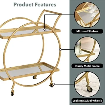 FirsTime & Co. Gold Odessa Bar Cart - 2 Tier Modern Design