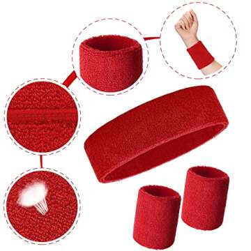 18 Pieces Sweatband Set, Paris Sports Competitions Sweatband 12 Colorful Wristband Sweatband Elastic Athletic Sweatband and 6 Headband Sweat Wicking for Men Women Gym Running(Stylish Colors)