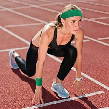 18 Pieces Sweatband Set, Paris Sports Competitions Sweatband 12 Colorful Wristband Sweatband Elastic Athletic Sweatband and 6 Headband Sweat Wicking for Men Women Gym Running(Stylish Colors)