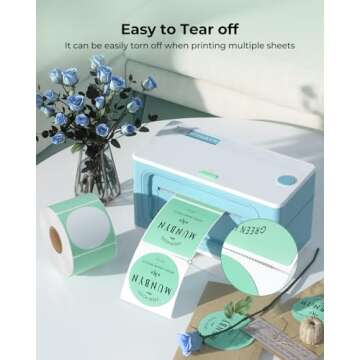 MUNBYN 2 Inch Green Circle Thermal Sticker Labels, Self-Adhesive Round Direct Thermal Labels for Logo Design, QR Code, Inventory, 750 Sheets/1 Roll