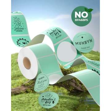 MUNBYN 2 Inch Green Circle Thermal Sticker Labels, Self-Adhesive Round Direct Thermal Labels for Logo Design, QR Code, Inventory, 750 Sheets/1 Roll