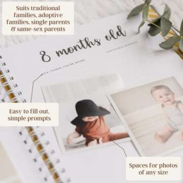 Peachly Minimalist Baby Memory Book | Baby First Year Keepsake for Milestones | Baby Books First Year Memory Book | Simple Baby Scrapbook for Boy or Girl Milestones | 60 Pages Grey Linen - Scandi