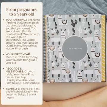 Peachly Minimalist Baby Memory Book | Baby First Year Keepsake for Milestones | Baby Books First Year Memory Book | Simple Baby Scrapbook for Boy or Girl Milestones | 60 Pages Grey Linen - Scandi