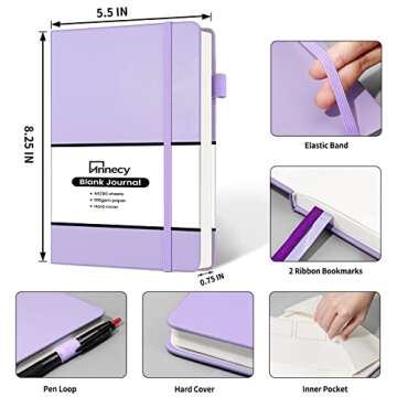 Annecy Blank Journal Notebook, Medium 5.5x 8.25, 160 Pages 100GSM Writing Paper, A5 Purple Faux Leather Cover with Pen Loop