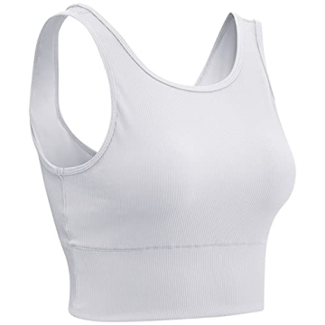 Queerier Workout Crop Tank Tops for Women Solid Sleeveless Ribbed Training Tanks for Yoga Sports Fit...