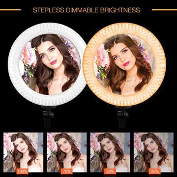 LimoStudio LED Ring Light 18-inch Diameter with Height 71.5" Tripod Stand, Phone Holder, Mount Adapter, Bluetooth Remote Shutter with Strap, AGG1451