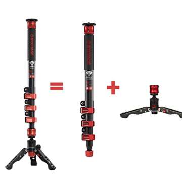 IFOOTAGE Camera Travel Monopod, Video Monopod with Desktop Tripod, Compatible with DSLR Cameras & Camcorders, Aluminum Alloy, Solid Light Weight, 24.4-59inch