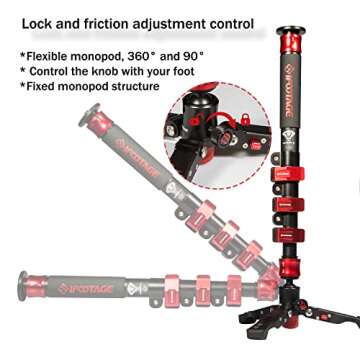 IFOOTAGE Camera Travel Monopod, Video Monopod with Desktop Tripod, Compatible with DSLR Cameras & Camcorders, Aluminum Alloy, Solid Light Weight, 24.4-59inch