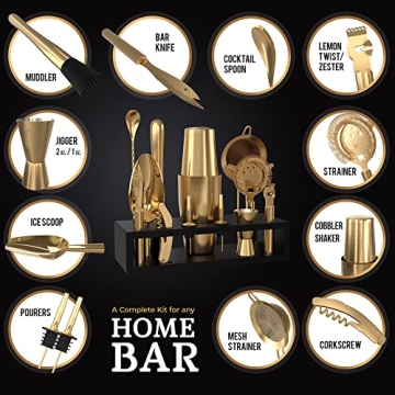 Highball & Chaser Bartender Kit with Black Bamboo Stand