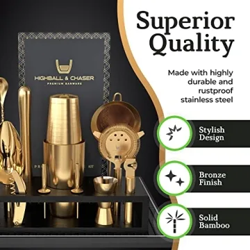 Highball & Chaser Bartender Kit with Black Bamboo Stand