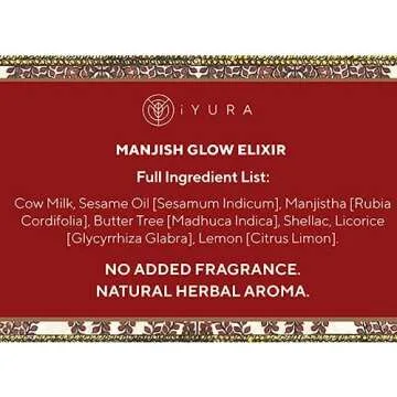 iYURA Manjish Glow Elixir - Traditional Glow-Boosting Face Moisturizer for an Instant Dewy Glow & Clear-looking skin – Lightweight, 100% Natural Nighttime Face Oil, 1.69 fl oz