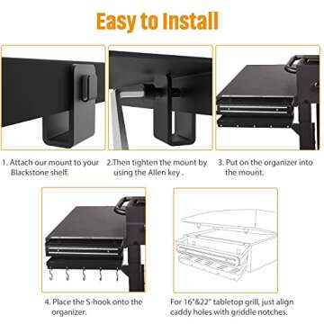 RUSFOL Stainless Steel Griddle Caddy with Magnetic BBQ Utensils Strip for 28"/36" Blackstone Griddles, with a Allen Key, Space Saving BBQ Accessories Storage Box, Free from Drill Hole&Easy to Install