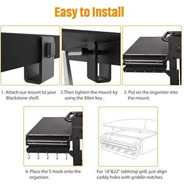 RUSFOL Stainless Steel Griddle Caddy with Magnetic BBQ Utensils Strip for 28"/36" Blackstone Griddles, with a Allen Key, Space Saving BBQ Accessories Storage Box, Free from Drill Hole&Easy to Install