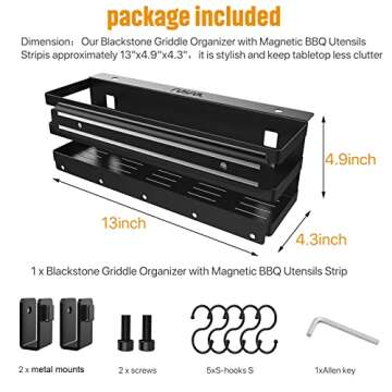 RUSFOL Stainless Steel Griddle Caddy with Magnetic BBQ Utensils Strip for 28"/36" Blackstone Griddles, with a Allen Key, Space Saving BBQ Accessories Storage Box, Free from Drill Hole&Easy to Install