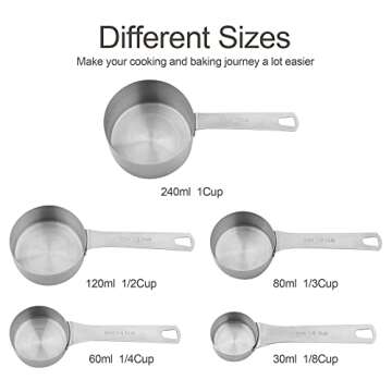 Viwehots Measuring Cups Set, 18/8 (304) Stainless Steel Measuring Cups, 5 Dry & Liquid Metric Measurement Cups, Metal Kitchen Measuring Cups 1/8,1/4,1/3,1/2,&1 Measuring Cup for Baking & Cooking