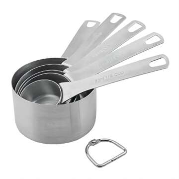 Viwehots Measuring Cups Set, 18/8 (304) Stainless Steel Measuring Cups, 5 Dry & Liquid Metric Measurement Cups, Metal Kitchen Measuring Cups 1/8,1/4,1/3,1/2,&1 Measuring Cup for Baking & Cooking