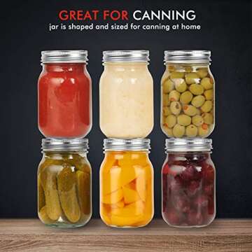Eternal Moment Mason Jars 16 oz 6 Pack with Regular Lids and Bands, Canning Jars for Jam, Honey, Wedding Favors, Shower Favors, Baby Foods, DIY Magnetic Spice Jars, Overnight Oats, Jelly, Yogurt