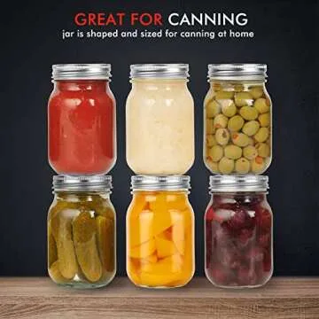 Eternal Moment Mason Jars 16 oz 6 Pack with Regular Lids and Bands, Canning Jars for Jam, Honey, Wedding Favors, Shower Favors, Baby Foods, DIY Magnetic Spice Jars, Overnight Oats, Jelly, Yogurt
