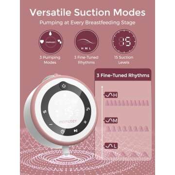 Momcozy Breast Pump V1 Pro Hospital-Grade, Upgraded Electric Pump with 3 Fine-Tuned Rhythms, Hands-Free & Portable Wearable Pump, 3 Modes|15 Levels, Come with Leak-Proof DoubleFit Flange
