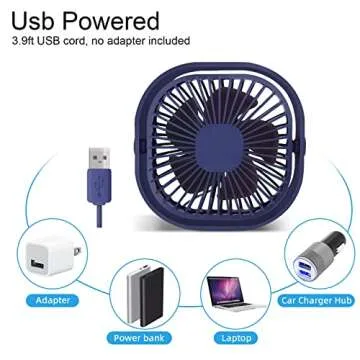 Desk Fan Portable Personal Table Small Desktop Cooling 3 Speeds Quiet Mini With Cable Powered by USB...