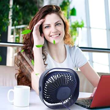 Desk Fan Portable Personal Table Small Desktop Cooling 3 Speeds Quiet Mini With Cable Powered by USB 360° Rotation Micro Fan for Home Office Bedroom Car Outdoor Camping Travel (Blue)