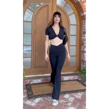 Aoxjox Women's Sienna Twist Deep V Workout Crop Top