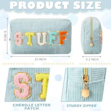 Pinkunn 4 Pcs Preppy Makeup Bags Chenille Letter Bag Face Skin Hair Stuff Corduroy Cosmetic Makeup P...