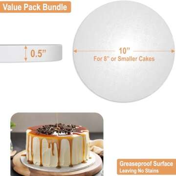 BOARDS+ Cake Drum 10 Inch (14 Pack) | 1/2" Thick Cake Rounds | Free Prop Up Tool & Matching Ribbon | Sturdy, Greaseproof, Seamless Cake Circles For Presenting Heavy/Tiered Cakes