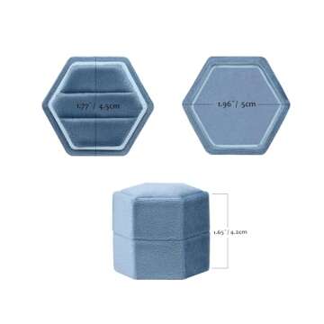 BLUTETE Hexagon Velvet 2 Slots Jewelry Ring Box Engagement Ring Box Wedding Day Detachable Lid for P...