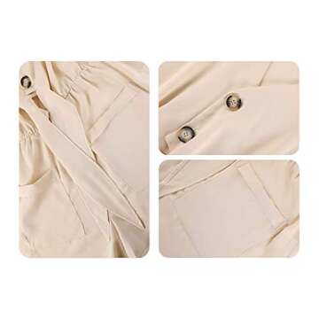 Ivay Womens V Neck Button Rompers Knot Tie Short Sleeve Sexy Loose Playsuit Jumpsuit with Pockets