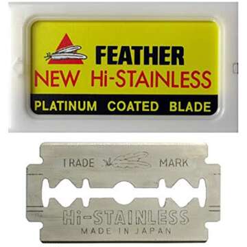 Feather Double Edge Safety Razor Blades - (50 Count) - Platinum Coated Hi-Stainless Steel Razor Blad...