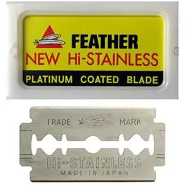 Feather Double Edge Safety Razor Blades - (50 Count) - Platinum Coated Hi-Stainless Steel Razor Blad...